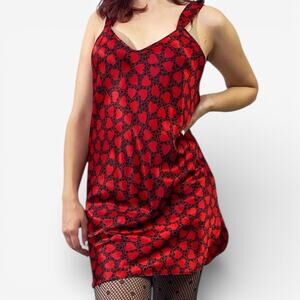 Vintage Red and Black Hearts Valloween Dark Romantic Slip Dress Sz Small